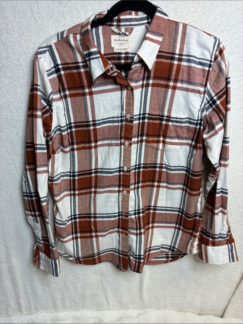 Weatherproof Rustic Red and White Plaid Button-Up Shirt